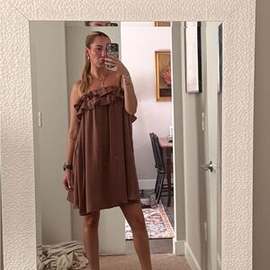 Old Navy Brown Ruffled Strapless Slip Dress